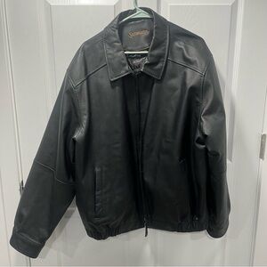 St. John's Bay Black Leather Bomber Jacket Genuine Leather Full Zip Pockets XXL